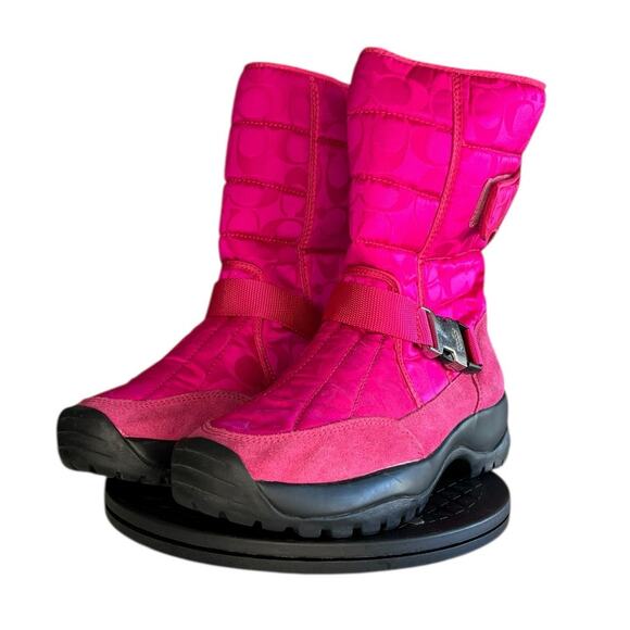***SOLD*** Womens Coach Sharron Mid-Calf Boots Size 9.5 Fuschia Pink Buckled - Picture 2 of 6